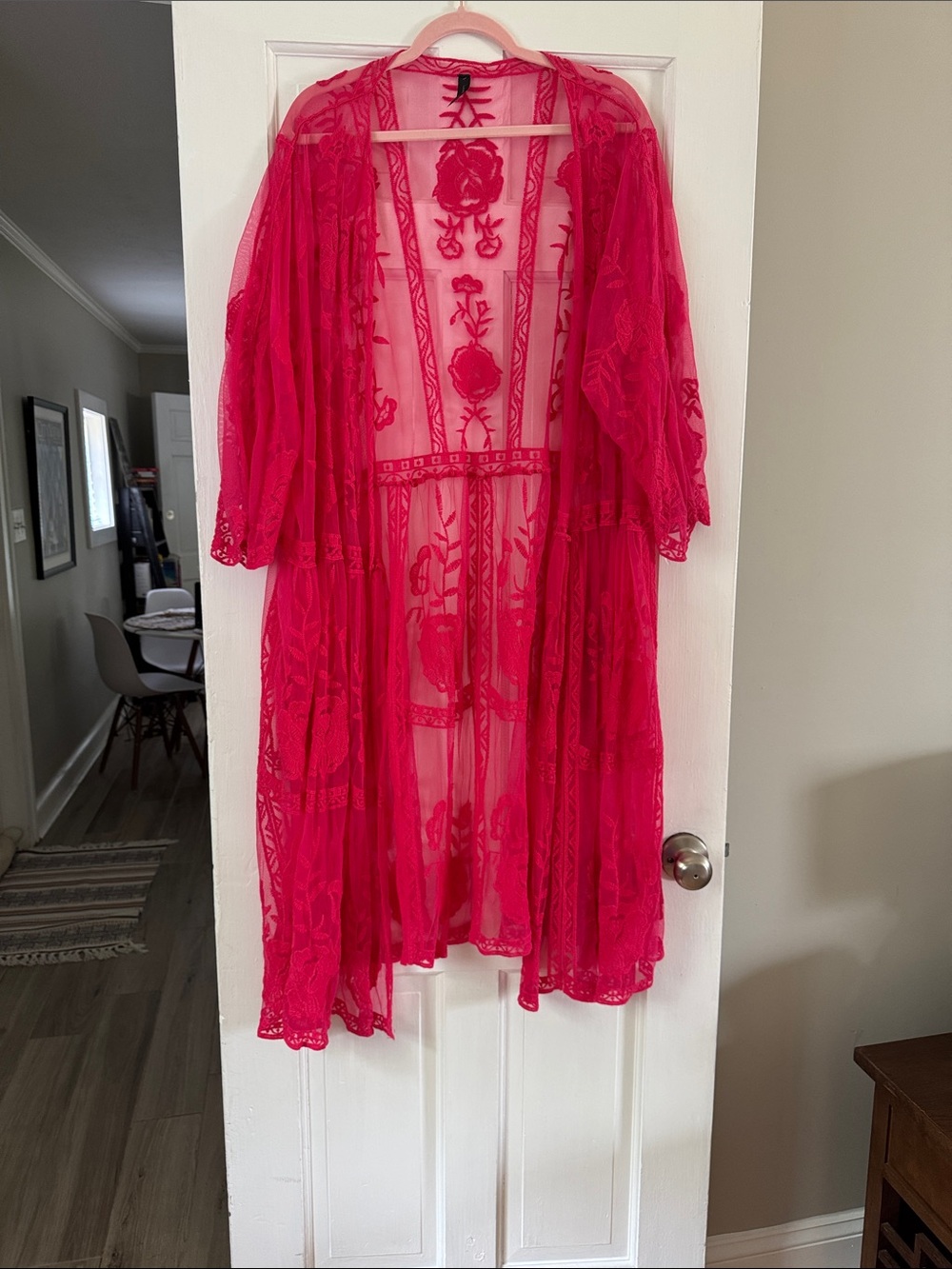 Lane Bryant Bright Pink Sheer Embroidered Layering Top